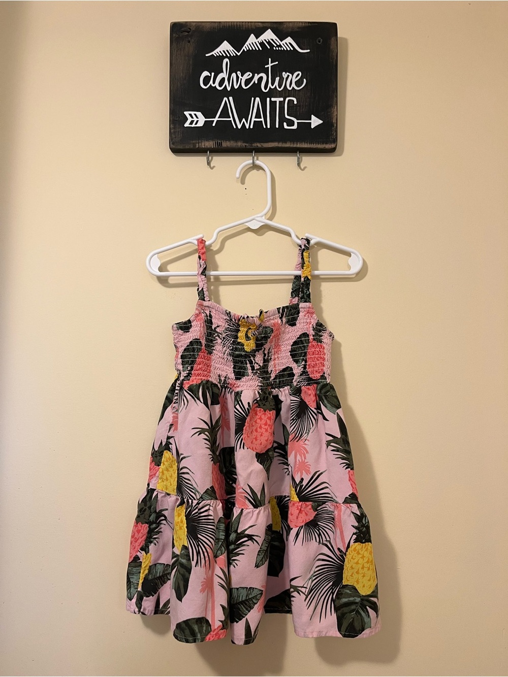 Girls Pink Pineapple Print Smocked Sundress
